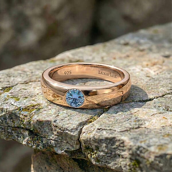 Shop Lc Luxuriant Lab Grown Blue Diamond IR VS 0.25 Ctw Mens Ring In Vermeil Rose Gold Over Sterling Silver (Del. In 10-12 Days)