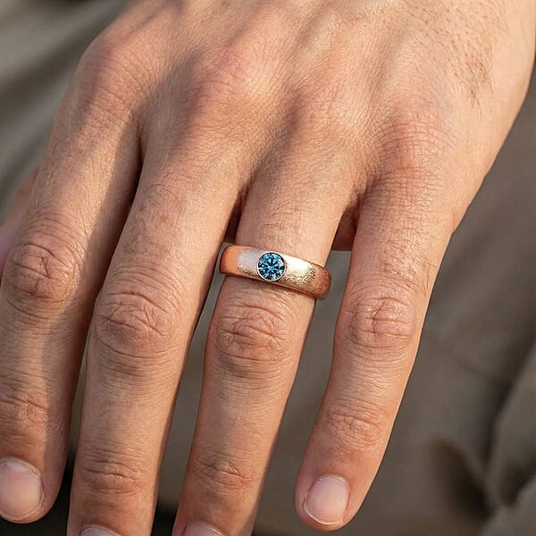 Shop Lc Luxuriant Lab Grown Blue Diamond IR VS 0.25 Ctw Mens Ring In Vermeil Rose Gold Over Sterling Silver (Del. In 10-12 Days)