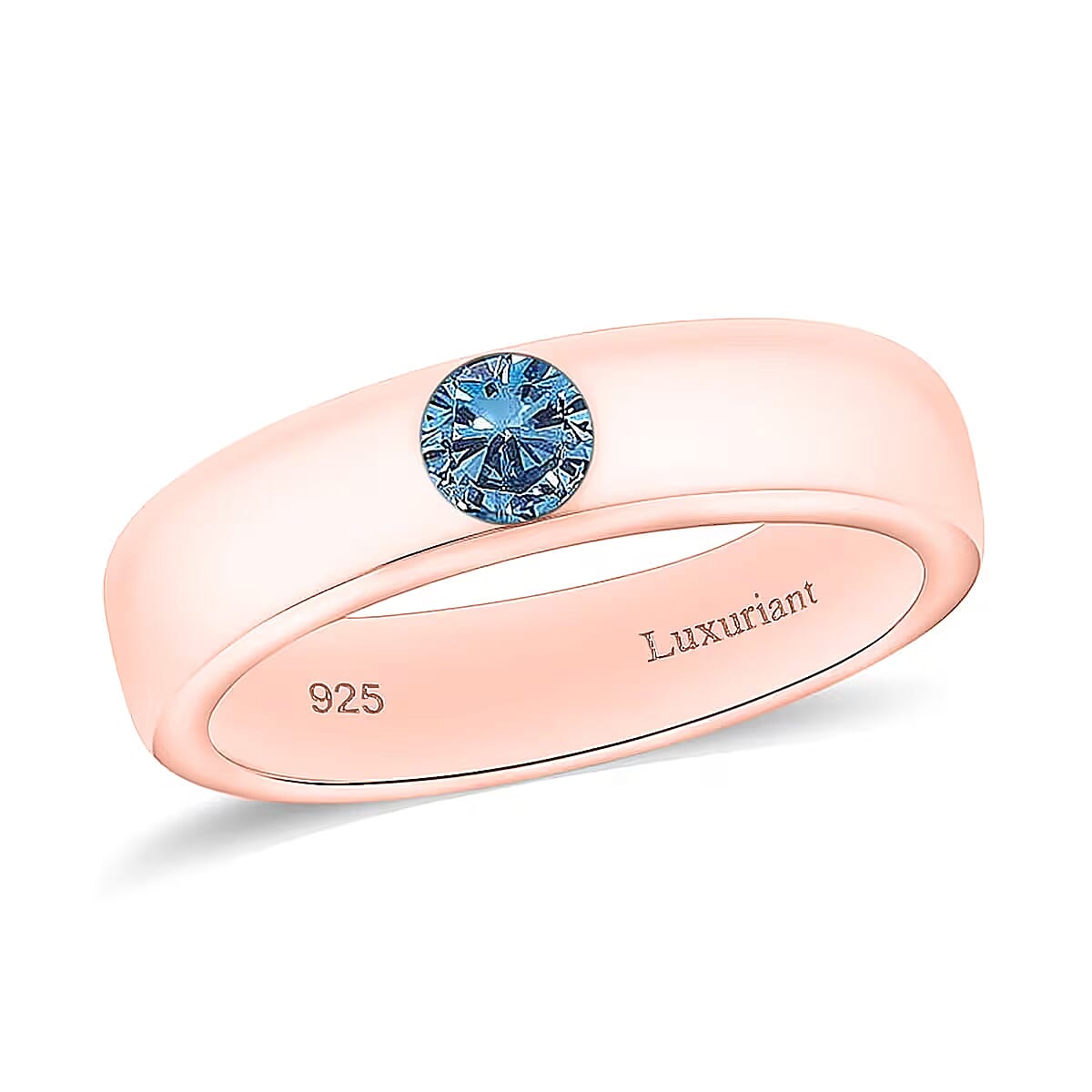 shop lc Luxuriant Lab Grown Blue Diamond IR VS 0.25 ctw Mens Ring in Vermeil Rose Gold Over Sterling Silver (Del. in 10-12 Days)