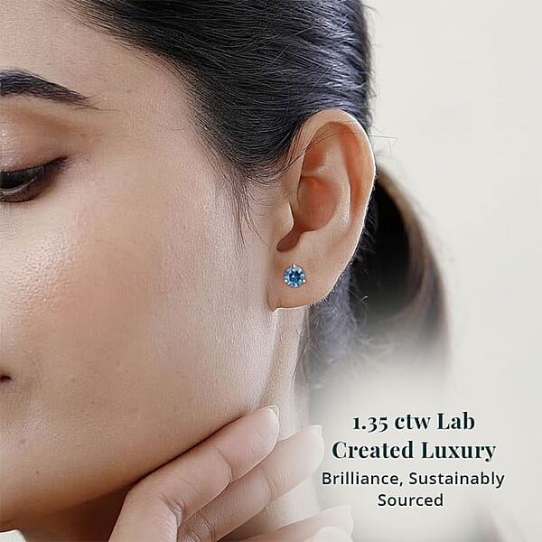 Shop Lc Luxuriant Lab Grown Blue Diamond (IR) VS 1.35 Ctw Stud Earrings In Platinum Over Sterling Silver