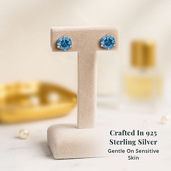 Shop Lc Luxuriant Lab Grown Blue Diamond (IR) VS 1.35 Ctw Stud Earrings In Platinum Over Sterling Silver