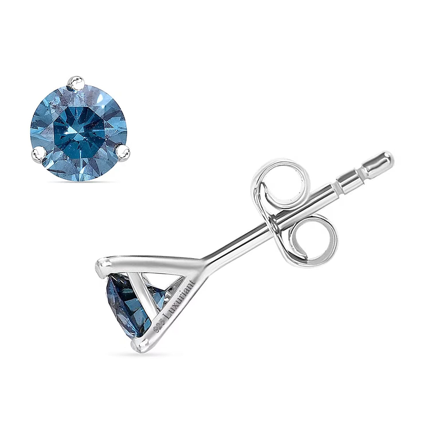 shop lc Luxuriant Lab Grown Blue Diamond (IR) VS 1.35 ctw Stud Earrings in Platinum Over Sterling Silver
