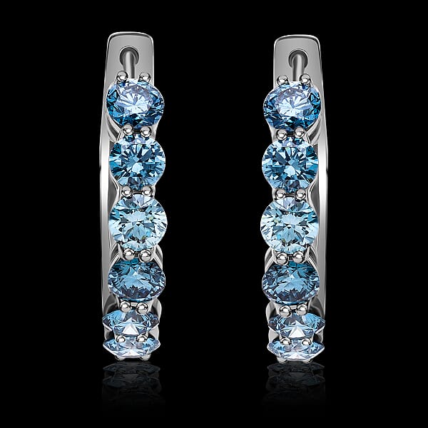 Shop Lc Luxuriant Lab Grown Blue Diamond (IR) VS 2.20 Ctw Hoop Earrings In Platinum Over Sterling Silver
