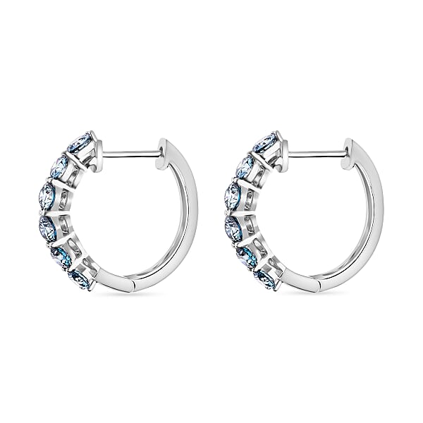 Shop Lc Luxuriant Lab Grown Blue Diamond (IR) VS 2.20 Ctw Hoop Earrings In Platinum Over Sterling Silver