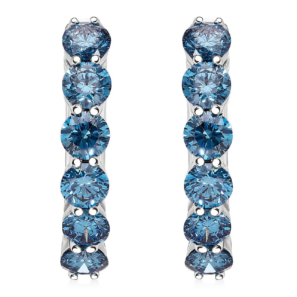 shop lc Luxuriant Lab Grown Blue Diamond (IR) VS 2.20 ctw Hoop Earrings in Platinum Over Sterling Silver