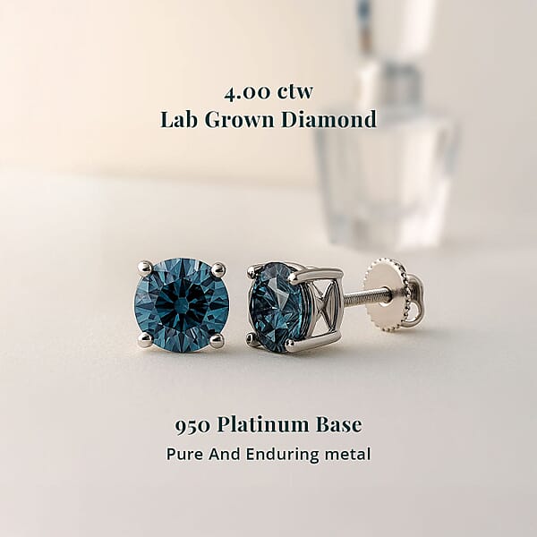 Shop Lc Luxuriant Lab Grown Blue Diamond (IR) VS 4.00 Ctw Stud Earrings In 950 Platinum