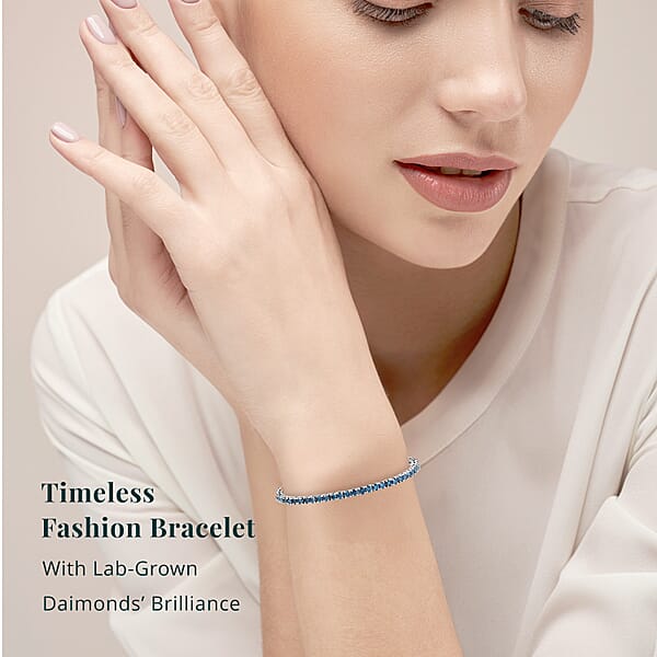 Shop Lc Luxuriant Lab Grown Blue Diamond (IR) VS 5.00 Ctw Bracelet In Rhodium Over Sterling Silver (7.25 In)