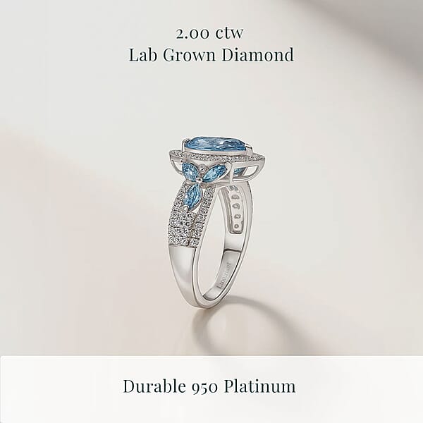 Shop Lc Luxuriant Lab Grown Blue Diamond (IR) VS And Lab Grown Diamond 2.00 Ctw Ring In 950 Platinum 6.40 Grams