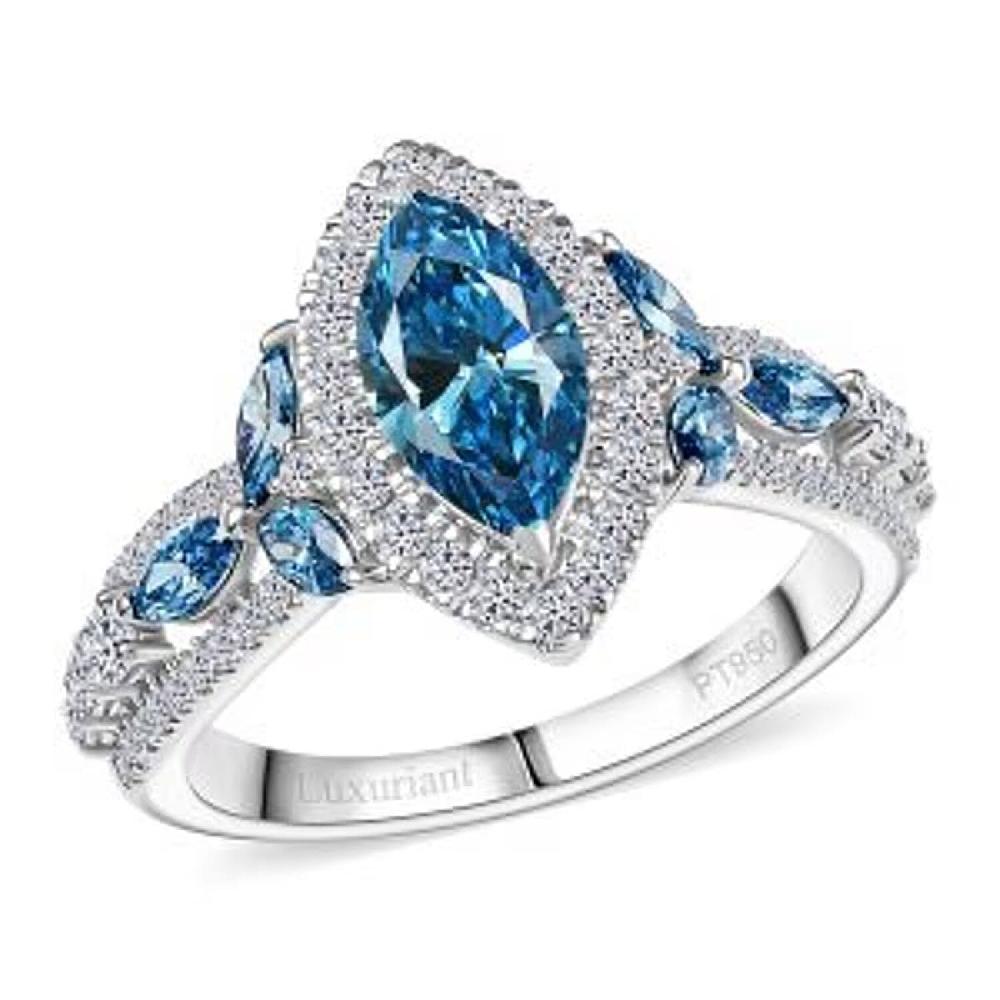 shop lc Luxuriant Lab Grown Blue Diamond (IR) VS and Lab Grown Diamond 2.00 ctw Ring in 950 Platinum 6.40 Grams