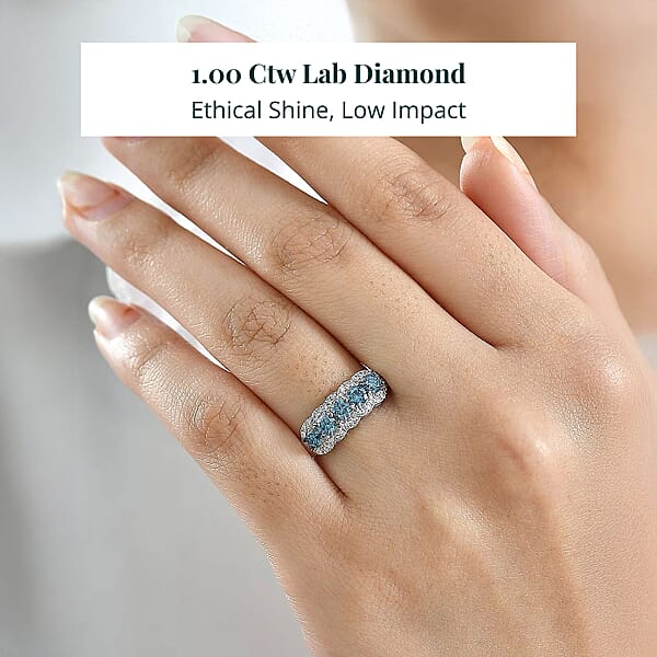 Shop Lc Luxuriant Lab Grown Blue Diamond White Diamond Ring In Rhodium Over Sterling Silver 1.00 Ctw