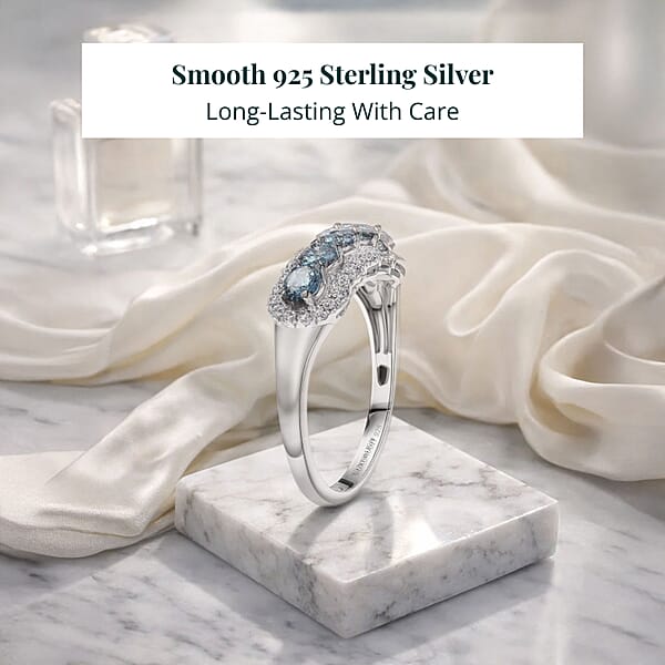 Shop Lc Luxuriant Lab Grown Blue Diamond White Diamond Ring In Rhodium Over Sterling Silver 1.00 Ctw