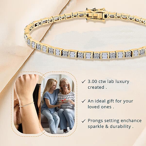 Shop Lc Luxuriant Lab Grown Diamond 3.00 Ctw Tennis Bracelet In 14K Yellow Gold Over Sterling Silver (7.25 In)