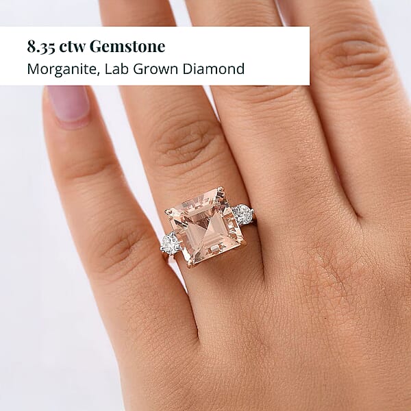 Shop Lc Luxuriant Lab Grown Diamond AAA Asscher Cut Marropino Morganite Art Deco Ring In 14K Rose Gold 8.35 Ctw