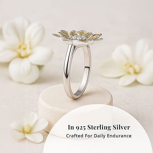 Shop Lc Luxuriant Lab Grown Diamond And Lab Grown Yellow Diamond (IR) SI 0.50 Ctw Sunflower Radiance Ring In Rhodium Over Sterling Silver