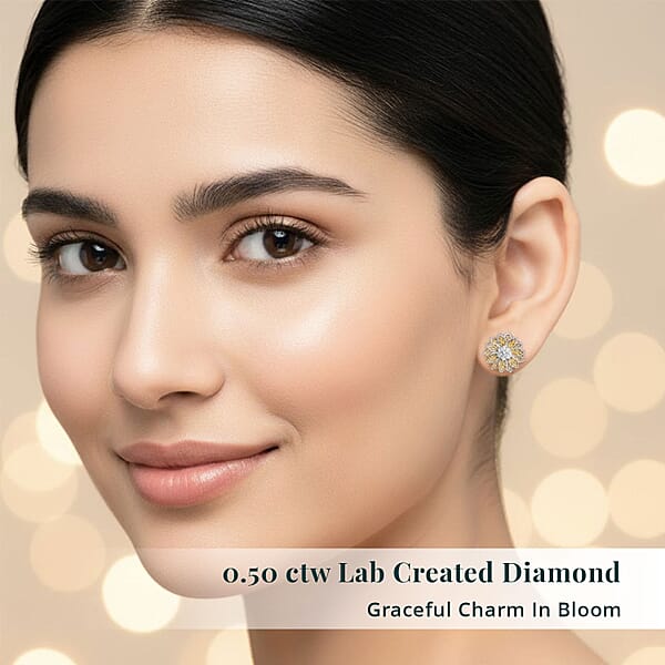 Shop Lc Luxuriant Lab Grown Diamond And Lab Grown Yellow Diamond (IR) (SI) 0.50 Ctw Sunflower Radiance Earrings In Rhodium Over Sterling Silver