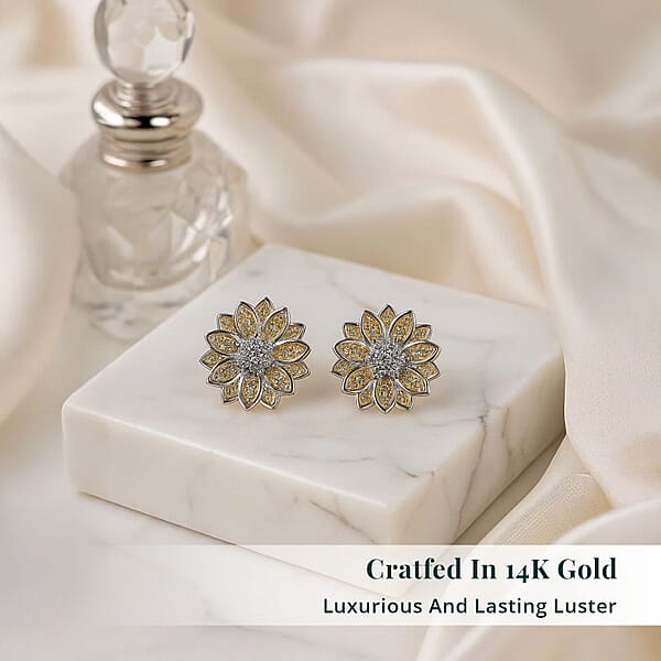 Shop Lc Luxuriant Lab Grown Diamond And Lab Grown Yellow Diamond (IR) (SI) 0.50 Ctw Sunflower Radiance Earrings In Rhodium Over Sterling Silver