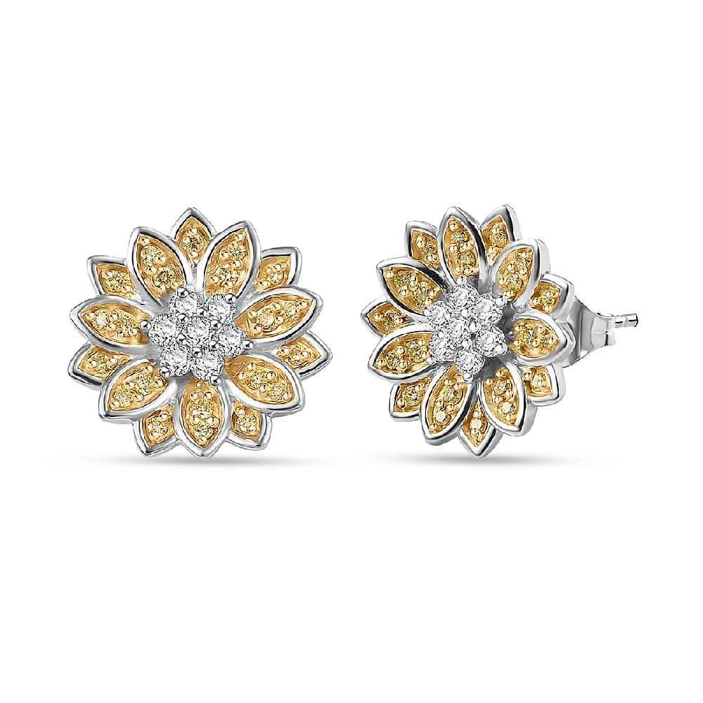 shop lc Luxuriant Lab Grown Diamond and Lab Grown Yellow Diamond (IR) (SI) 0.50 ctw Sunflower Radiance Earrings in Rhodium Over Sterling Silver