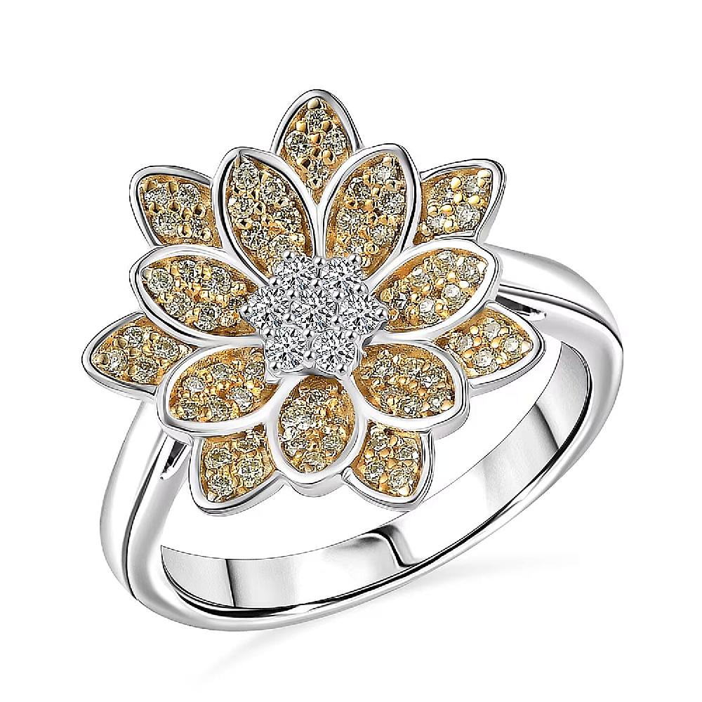 shop lc Luxuriant Lab Grown Diamond and Lab Grown Yellow Diamond (IR) SI 0.50 ctw Sunflower Radiance Ring in Rhodium Over Sterling Silver
