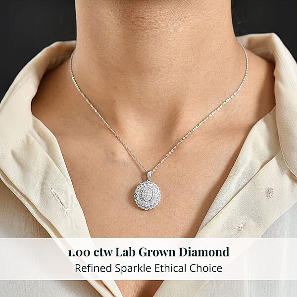 Shop Lc Luxuriant Lab Grown Diamond Bloom Pendant Necklace In Rhodium Over Sterling Silver 1.00 Ctw (20 Inches)