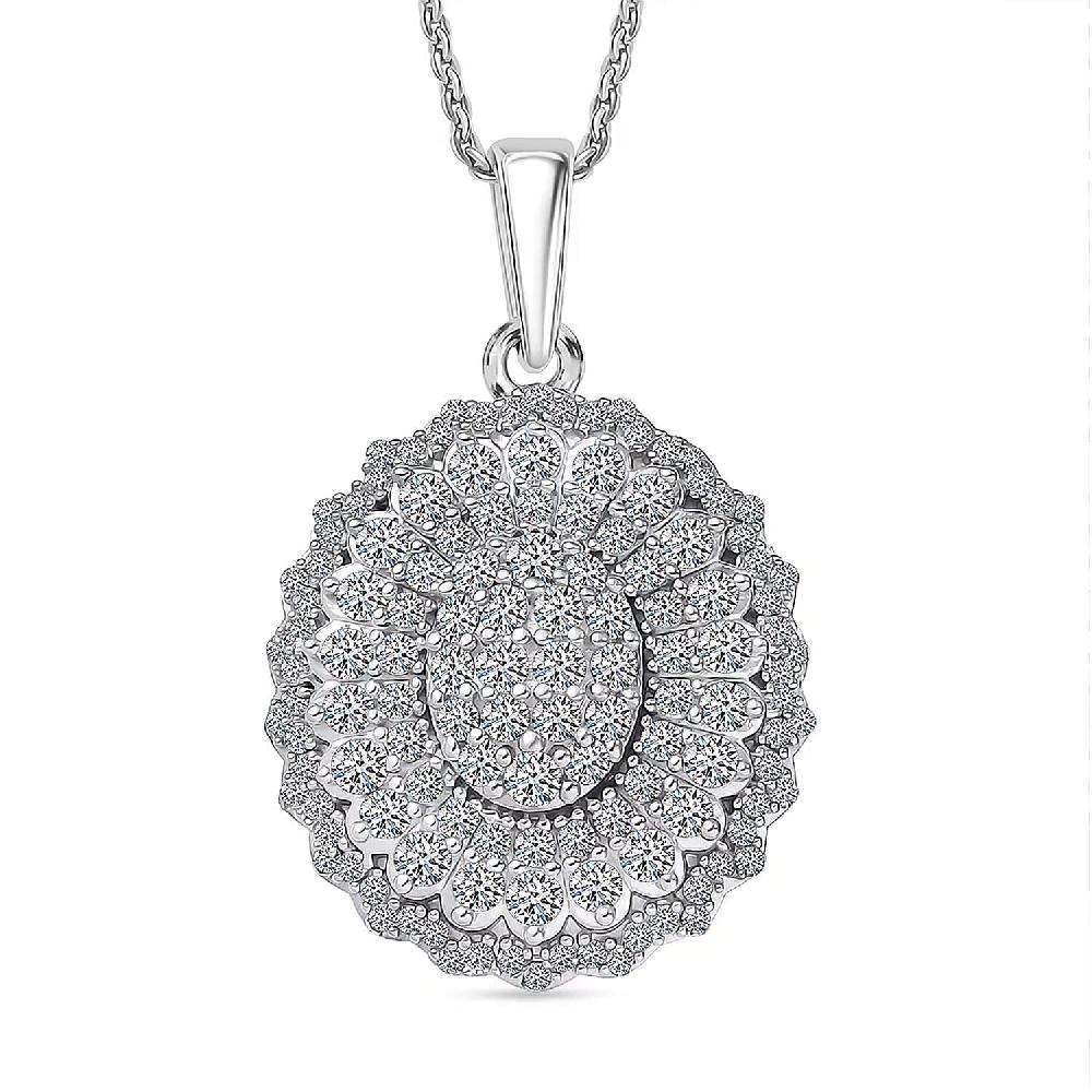 shop lc Luxuriant Lab Grown Diamond Bloom Pendant Necklace in Rhodium Over Sterling Silver 1.00 ctw (20 Inches)