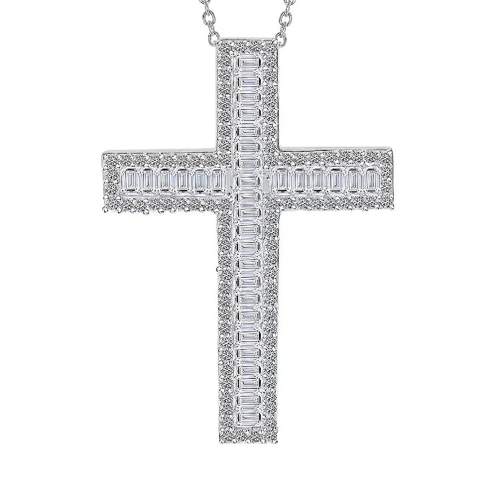 shop lc Luxuriant Lab Grown Diamond Cross Pendant Necklace in Rhodium Over Sterling Silver 1.00 ctw (20 Inches)