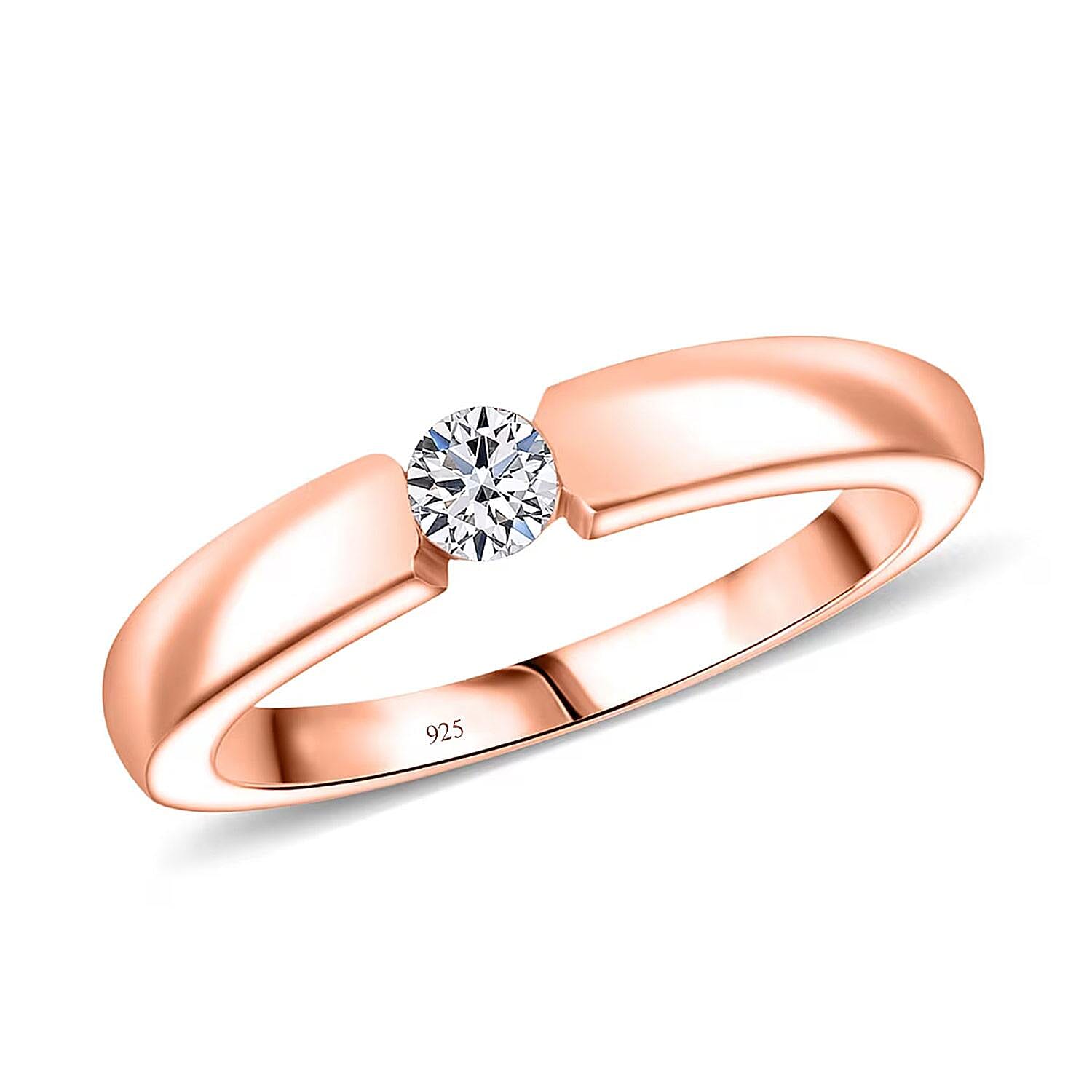 shop lc Luxuriant Lab Grown Diamond E-F VS 0.15 ctw Solitaire Ring in 18K Vermeil Rose Gold Over Sterling Silver