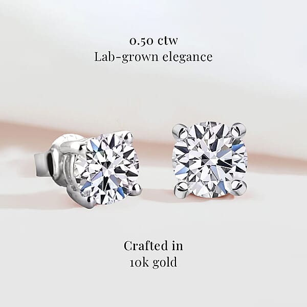 Shop Lc Luxuriant Lab Grown Diamond E-F VS 0.50 Ctw Solitaire Stud Earrings In 10K White Gold (Del. In 10-12 Days)