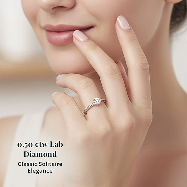 Shop Lc Luxuriant Lab Grown Diamond E-F VS 0.50 Ctw Solitaire Ring In Platinum Over Sterling Silver