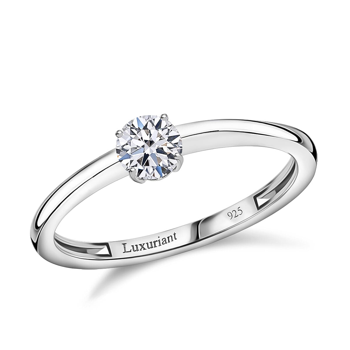 shop lc Luxuriant Lab Grown Diamond E-F VS 0.50 ctw Solitaire Ring in Rhodium Over Sterling Silver