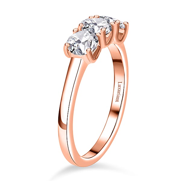 Shop Lc Luxuriant Lab Grown Diamond E-F VS 1.00 Ctw 3 Stone Ring In 18K Vermeil Rose Gold Over Sterling Silver (Del. In 10-12 Days)