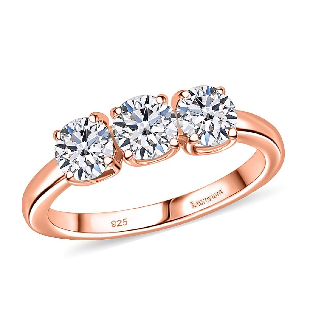 shop lc Luxuriant Lab Grown Diamond E-F VS 1.00 ctw 3 Stone Ring in 18K Vermeil Rose Gold Over Sterling Silver (Del. in 10-12 Days)