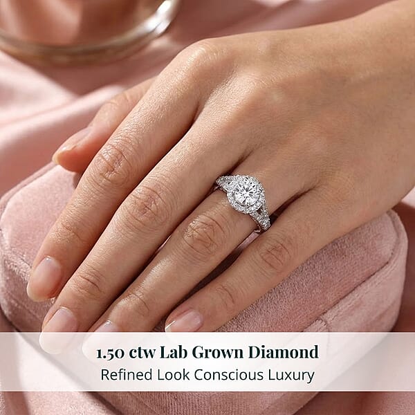 Shop Lc Luxuriant Lab Grown Diamond E-F VS 1.50 Ctw Ring In Rhodium Over Sterling Silver