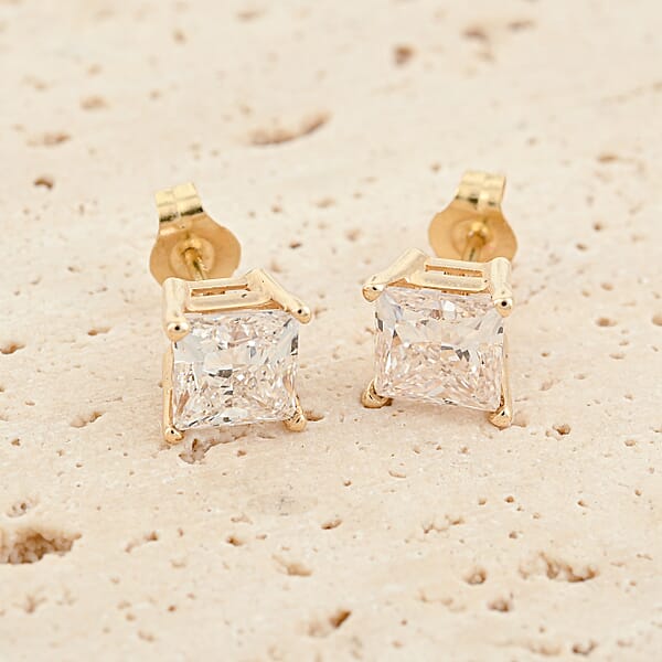 Shop Lc Luxuriant Lab Grown Diamond E-F VS 2.00 Ctw Solitaire Stud Earrings In 14K Yellow Gold