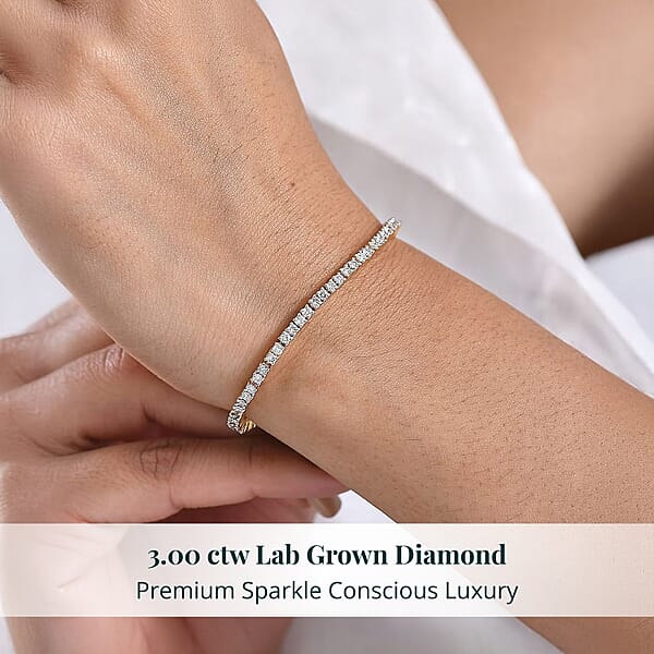 Shop Lc Luxuriant Lab Grown Diamond E-F VS 3.00 Ctw Bracelet In 18K Vermeil Yellow Gold Over Sterling Silver (6.50 In)