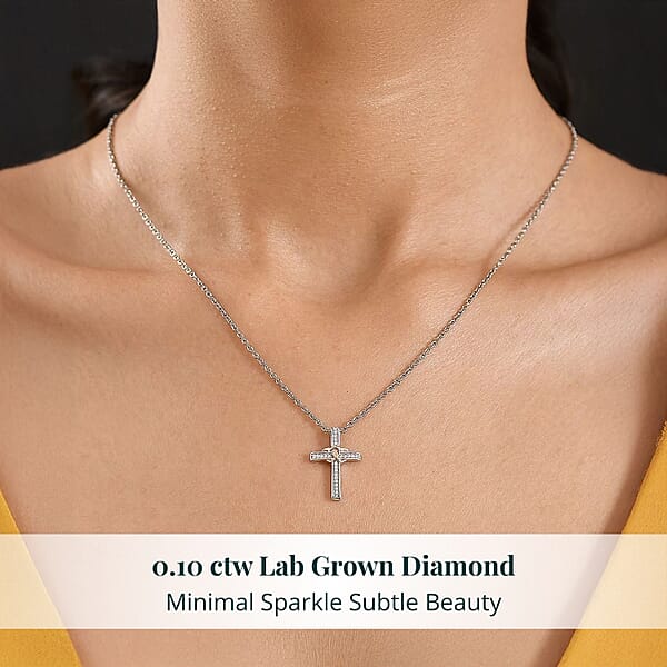 Shop Lc Luxuriant Lab Grown Diamond G-H SI 0.10 Ctw Cross With Love Pendant In 18K Vermeil RG And Rhodium Over Sterling Silver With Stainless Steel Necklace 20 Inches