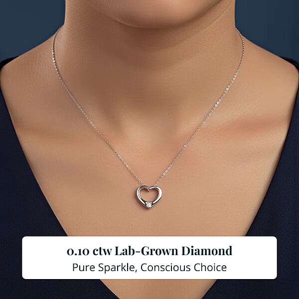Shop Lc Luxuriant Lab Grown Diamond G-H SI 0.10 Ctw Heart Pendant Necklace In Rhodium Over Sterling Silver 20 Inches