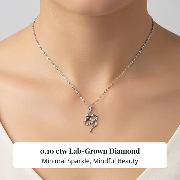 Shop Lc Luxuriant Lab Grown Diamond G-H SI 0.10 Ctw Serpent Pendant Necklace In Rhodium Over Sterling Silver 20 Inches