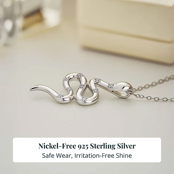 Shop Lc Luxuriant Lab Grown Diamond G-H SI 0.10 Ctw Serpent Pendant Necklace In Rhodium Over Sterling Silver 20 Inches