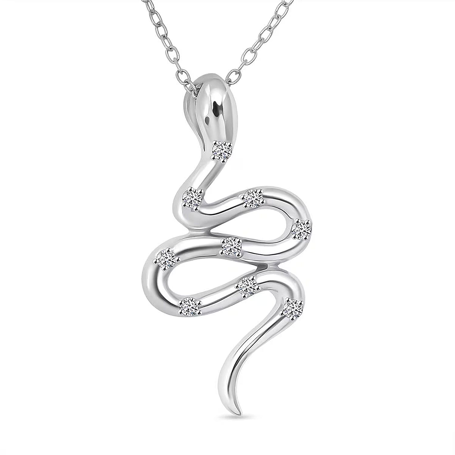 shop lc Luxuriant Lab Grown Diamond G-H SI 0.10 ctw Serpent Pendant Necklace in Rhodium Over Sterling Silver 20 Inches