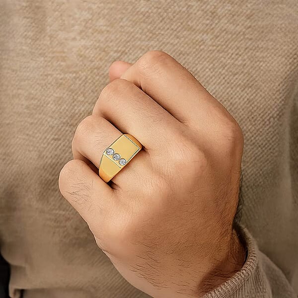 Shop Lc Luxuriant Lab Grown Diamond G-H SI 0.15 Ctw Trinity Men's Ring In 18K Vermeil Yellow Gold Over Sterling Silver (Del. In 12-15 Days)