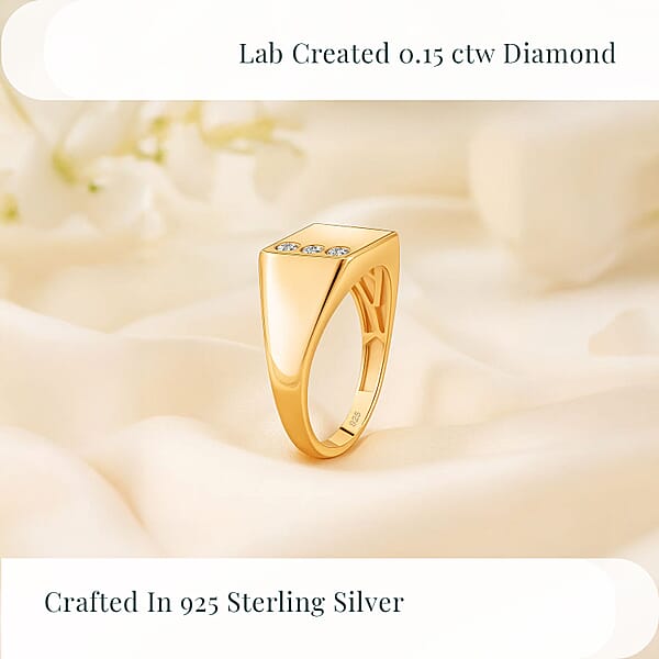 Shop Lc Luxuriant Lab Grown Diamond G-H SI 0.15 Ctw Trinity Men's Ring In 18K Vermeil Yellow Gold Over Sterling Silver (Del. In 12-15 Days)