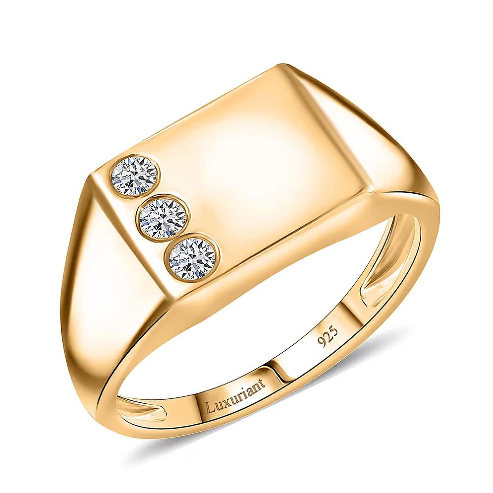 shop lc Luxuriant Lab Grown Diamond G-H SI 0.15 ctw Trinity Men's Ring in 18K Vermeil Yellow Gold Over Sterling Silver (Del. in 12-15 Days)