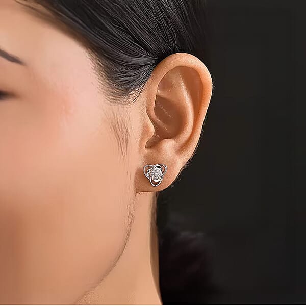 Shop Lc Luxuriant Lab Grown Diamond G-H SI 0.20 Ctw Floral Stud Earrings In Rhodium Over Sterling Silver