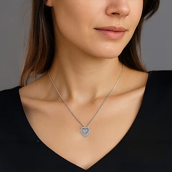 Shop Lc Luxuriant Lab Grown Diamond G-H SI 0.20 Ctw Heart Dancing Pendant Necklace In Rhodium Over Sterling Silver 20 Inches