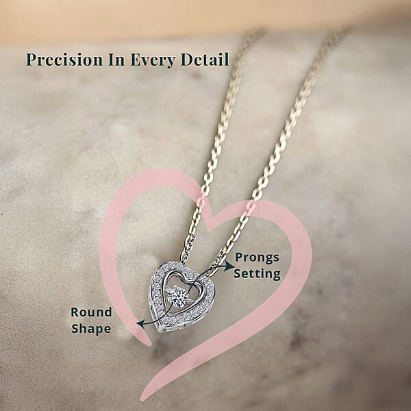 Shop Lc Luxuriant Lab Grown Diamond G-H SI 0.20 Ctw Heart Dancing Pendant Necklace In Rhodium Over Sterling Silver 20 Inches