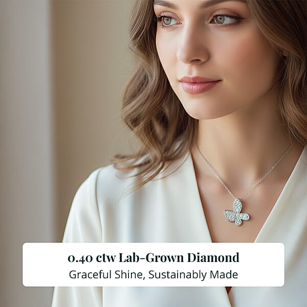Shop Lc Luxuriant Lab Grown Diamond G-H SI 0.40 Ctw Butterfly Pendant Necklace In Rhodium Over Sterling Silver 20 Inches