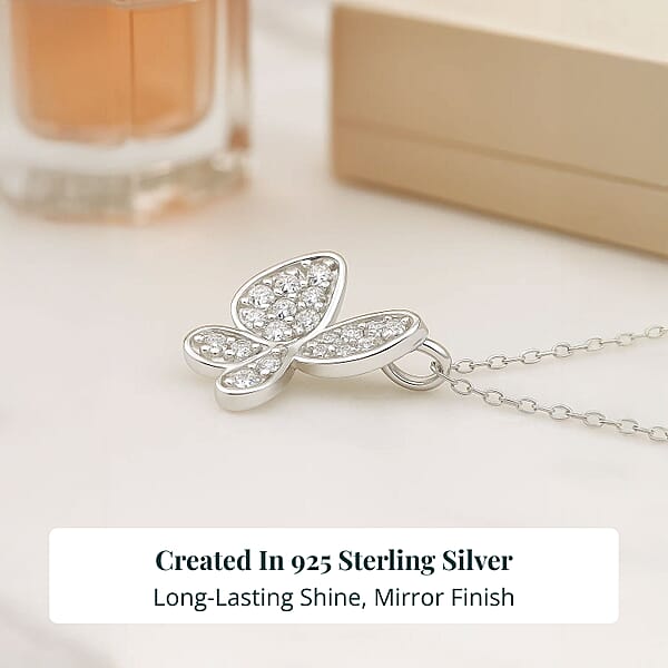 Shop Lc Luxuriant Lab Grown Diamond G-H SI 0.40 Ctw Butterfly Pendant Necklace In Rhodium Over Sterling Silver 20 Inches