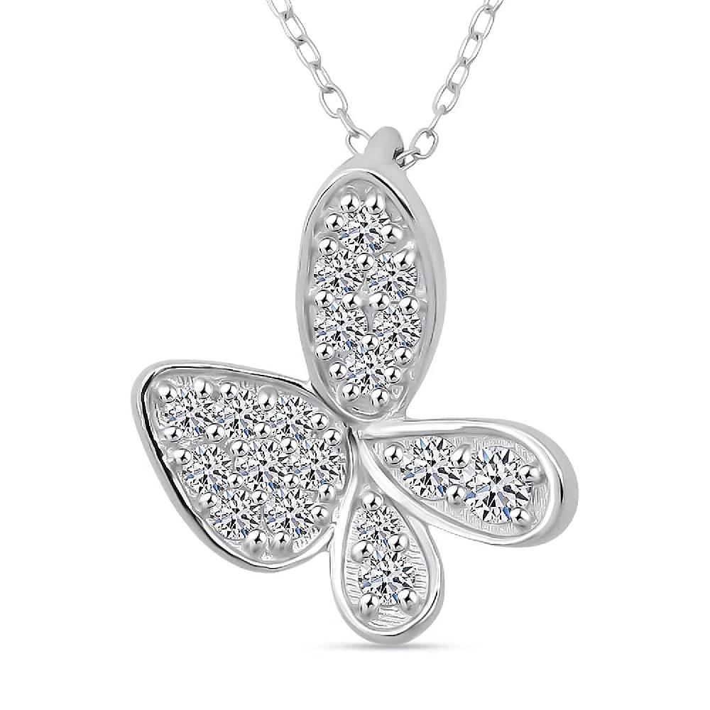 shop lc Luxuriant Lab Grown Diamond G-H SI 0.40 ctw Butterfly Pendant Necklace in Rhodium Over Sterling Silver 20 Inches