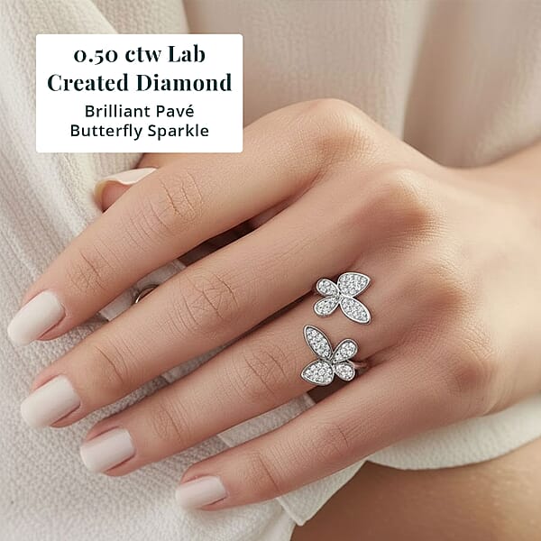 Shop Lc Luxuriant Lab Grown Diamond G-H SI 0.50 Ctw Butterfly Ring In Rhodium Over Sterling Silver