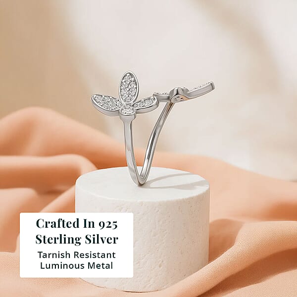 Shop Lc Luxuriant Lab Grown Diamond G-H SI 0.50 Ctw Butterfly Ring In Rhodium Over Sterling Silver